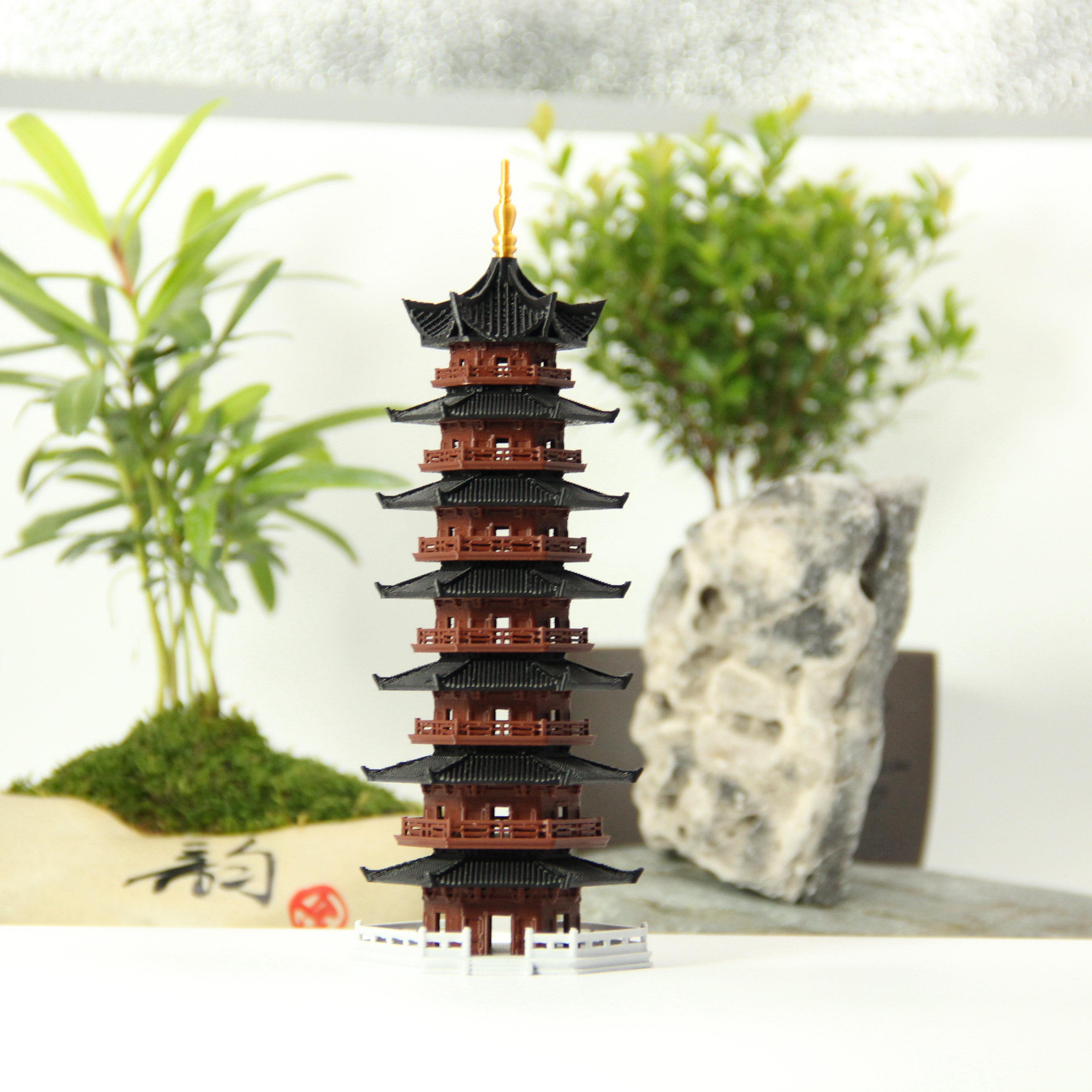 七层宝塔中式古建筑模型造景摆件假山吸水石水陆缸微景观盆景
