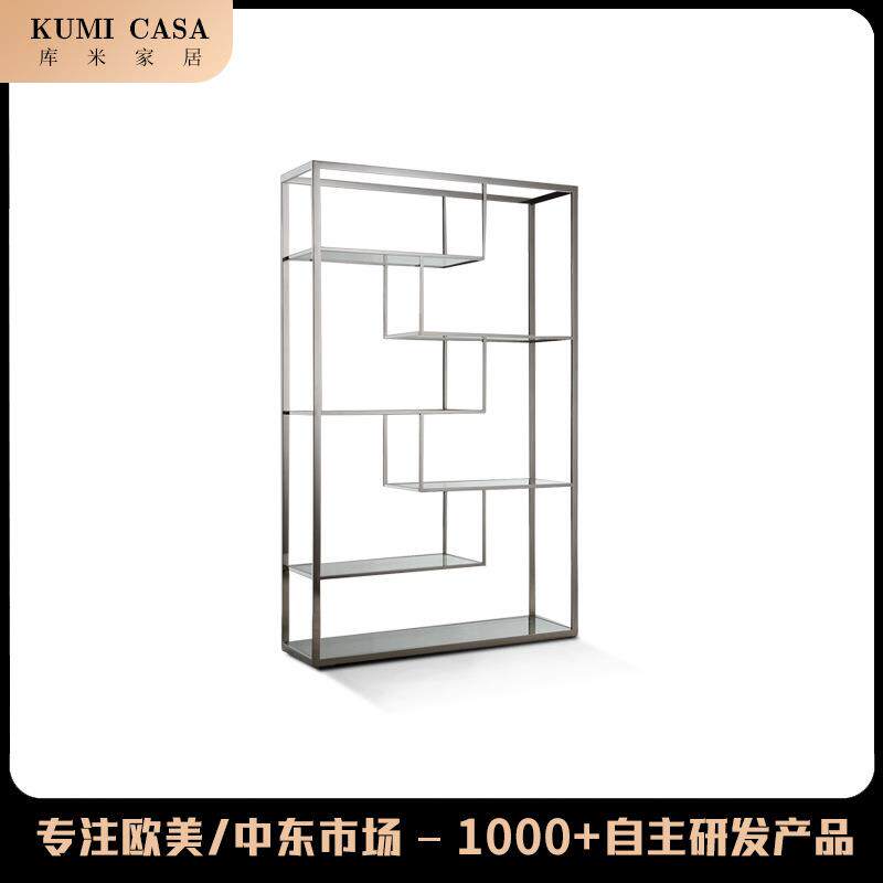 简约不锈钢落地陈列架玻璃服装店置物架轻奢酒柜透明展示柜收纳架
