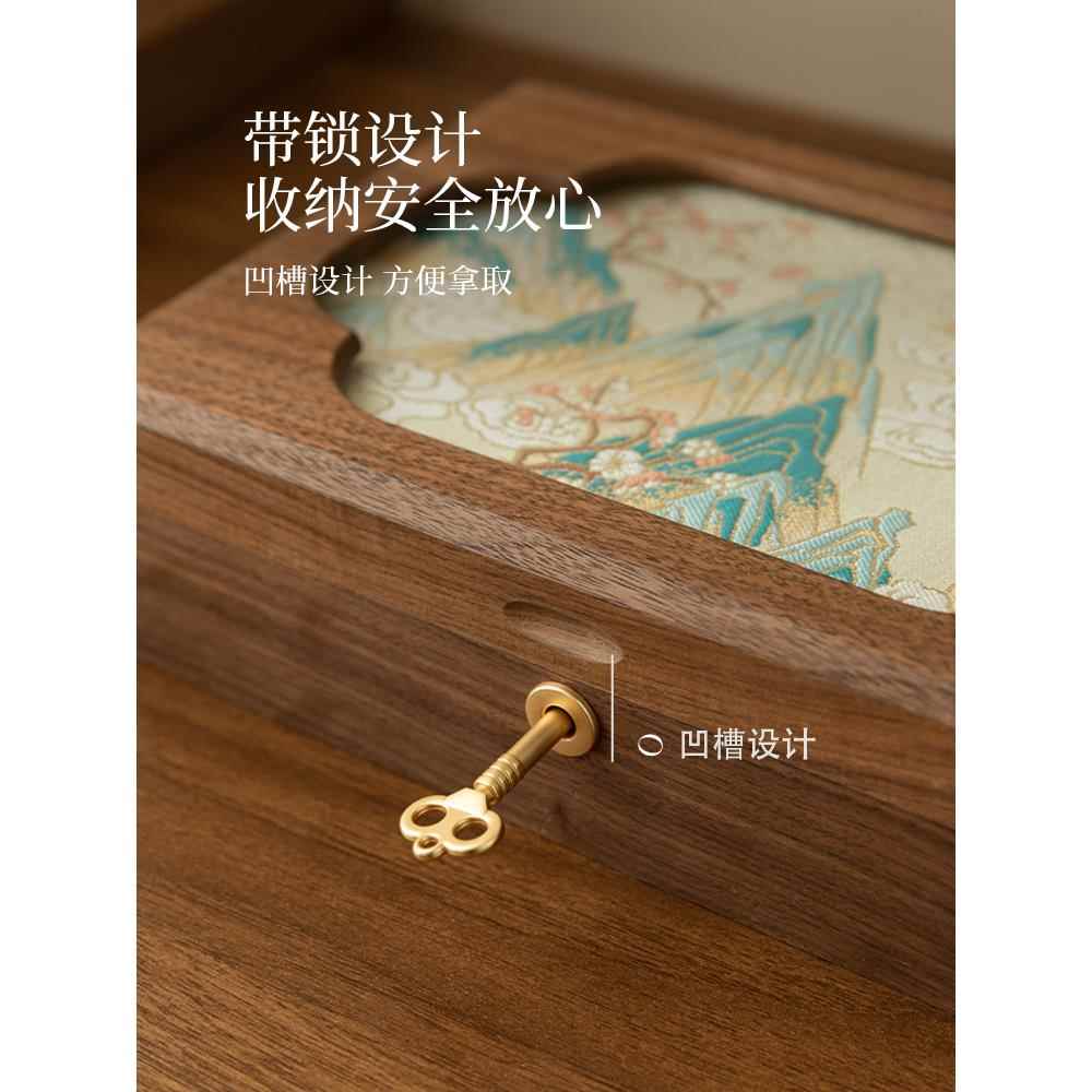 绣花首饰盒收纳盒木制高端精致民族风格三金五金金饰订婚结婚礼品
