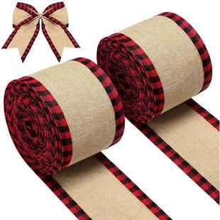 2 Yard Christmas Buffalo Plaid Wired Edge Ribbons Burlap Lac