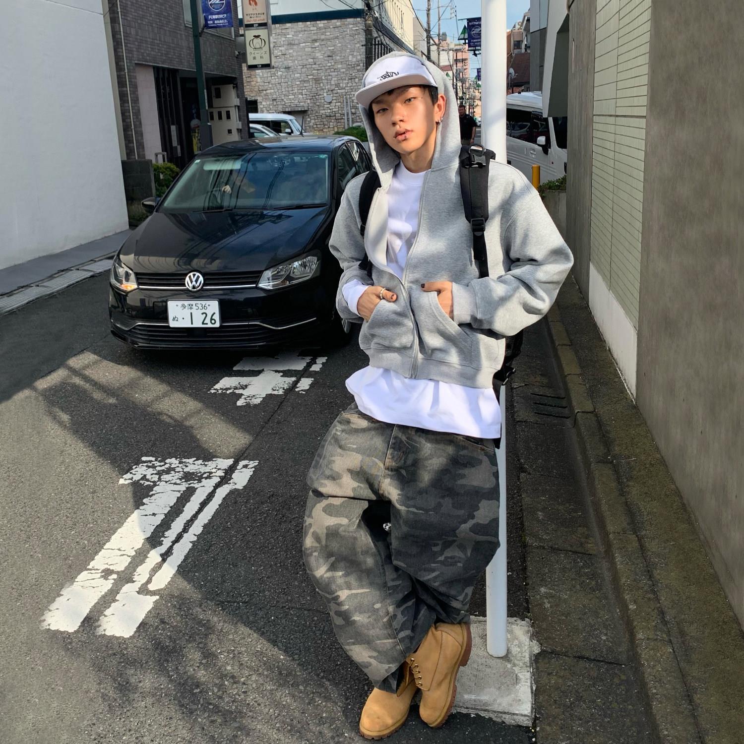 富士见 Boxy短宽版型美式连帽开衫卫衣男春秋Cleanfit拉炼外套潮图片