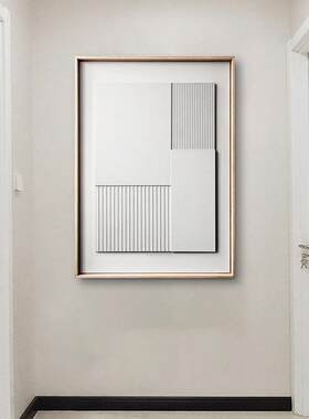 手绘油画后现代审美玄关纯手工画黑白几何立体造型简约风抽象画