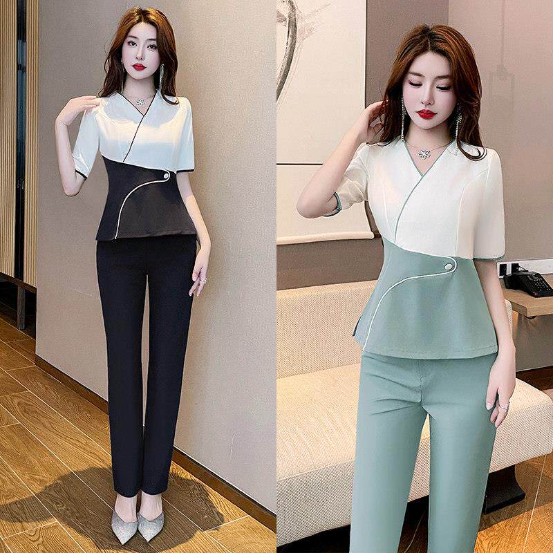 秋冬新款足浴足疗按摩技师工作服美容院医美工作服气质长裤套装