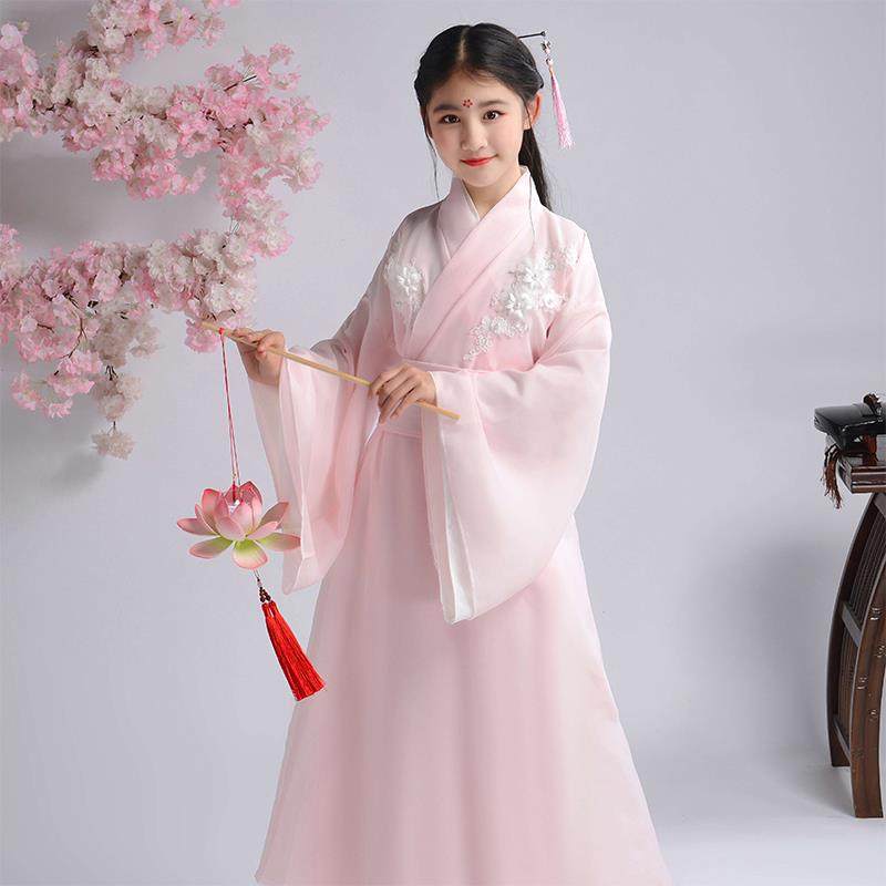 正品女童仙女汉服中国淡风古装儿女古筝演出服公女超童仙雅古代主