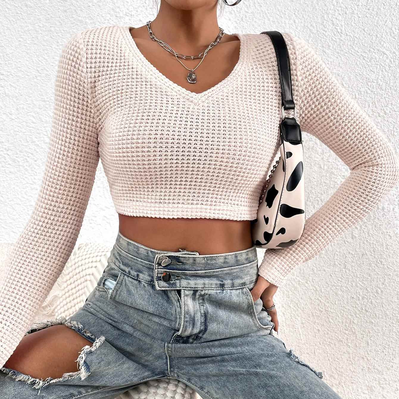 Tops Women Hollow Tight Sexy Zippered Sweater Short Wide