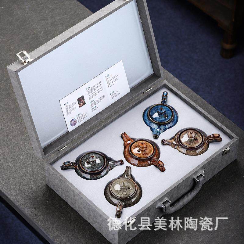 壶家用窑变釉陶瓷茶壶木把小钧瓷功夫茶具简约个性单壶窑变釉茶壶