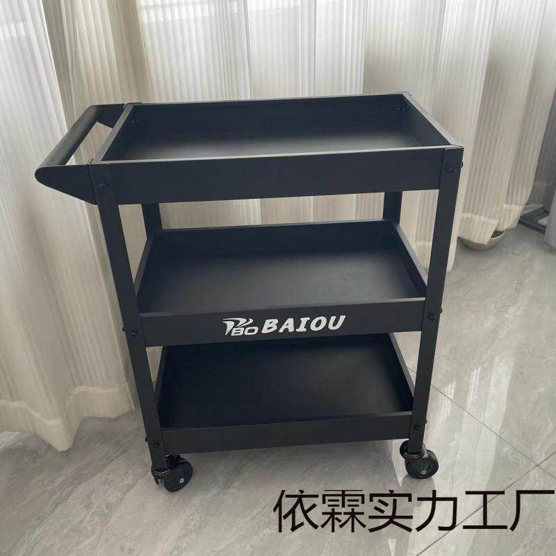 绿色三层小推车工业风工具车手推车静音滚轮收纳零件移动花架绿植