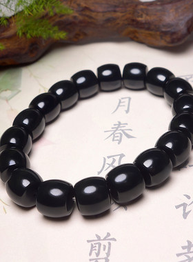 G时来运转新疆和田玉黑青青玉籽料无结构老型珠手链手串59.50g