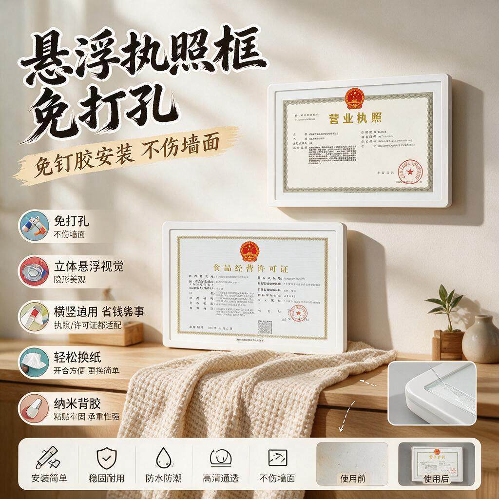 营业执照保护套框架挂墙正本证件展示相框a3食品经营卫生许可证框