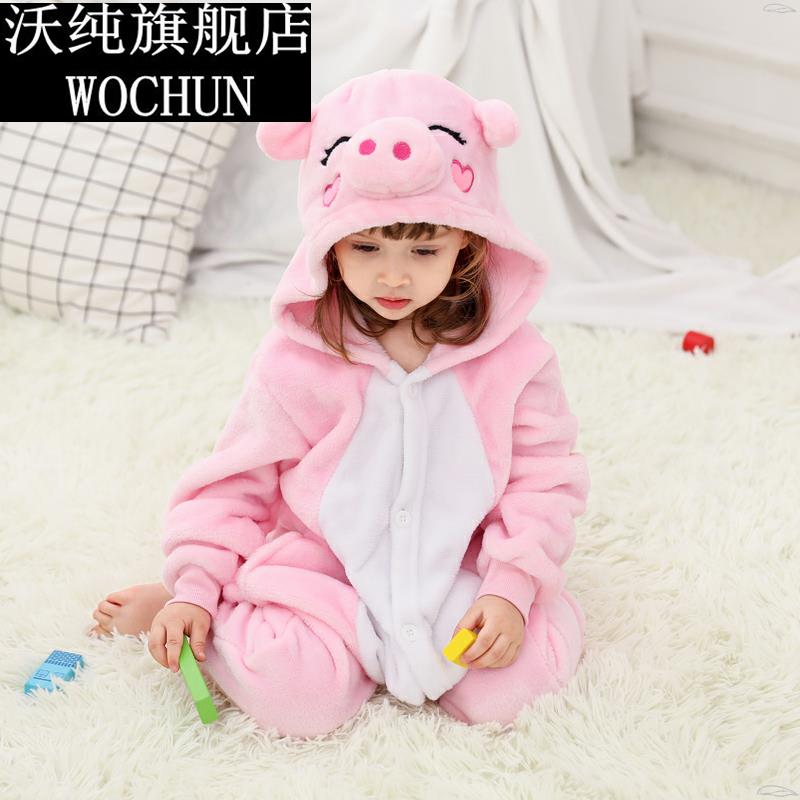 元旦舞蹈服女童动物衣服可爱小猪演出服儿童连体睡衣冬珊瑚绒亲子