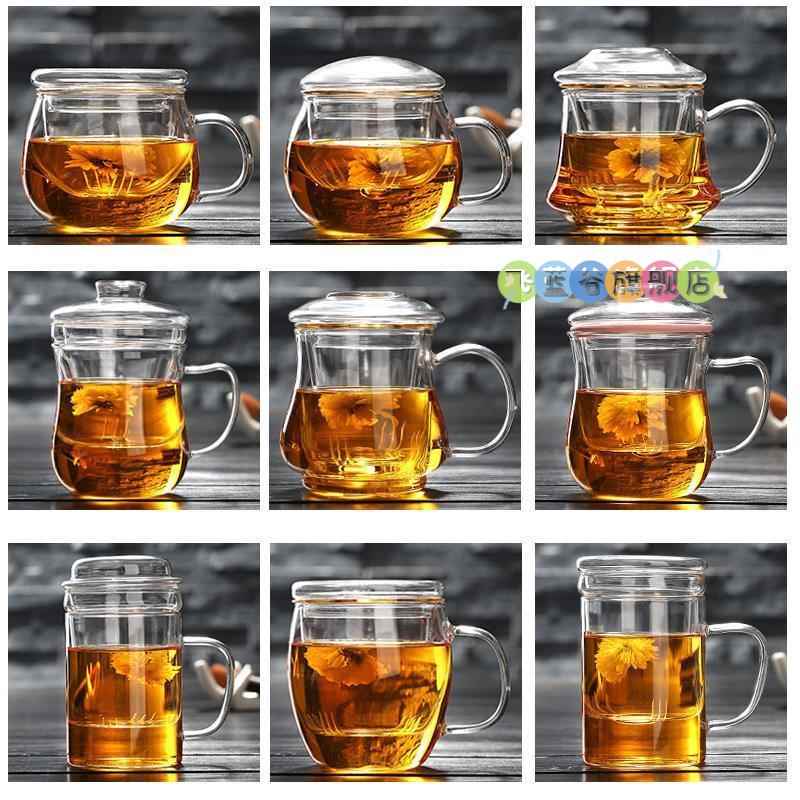 家居红茶有盖居家滤茶茶楼过滤杯 有把手喝茶用的玻璃小茶杯子