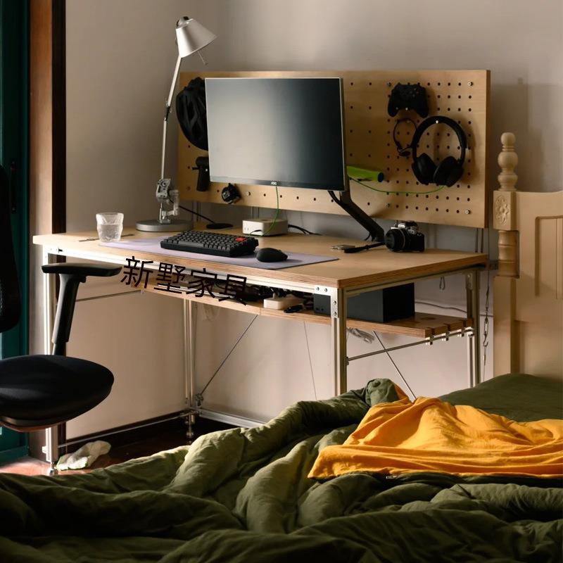 移动桌铝型材桦木海洋板电脑桌长方形办公桌带洞洞板收纳写字书台