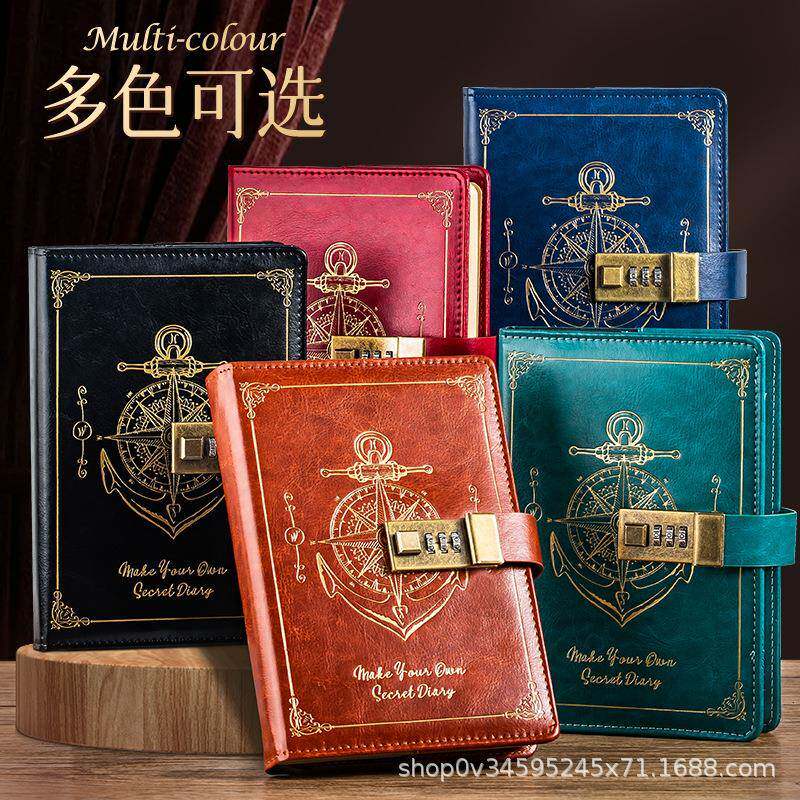 跨境热卖密码笔记本加厚高颜值带锁日记本简约商务记事手账本