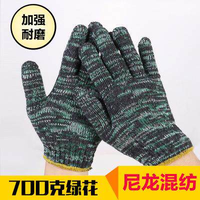 劳保手套干活工劳动纯棉纱线磨加厚业机修600克红工地作白耐色