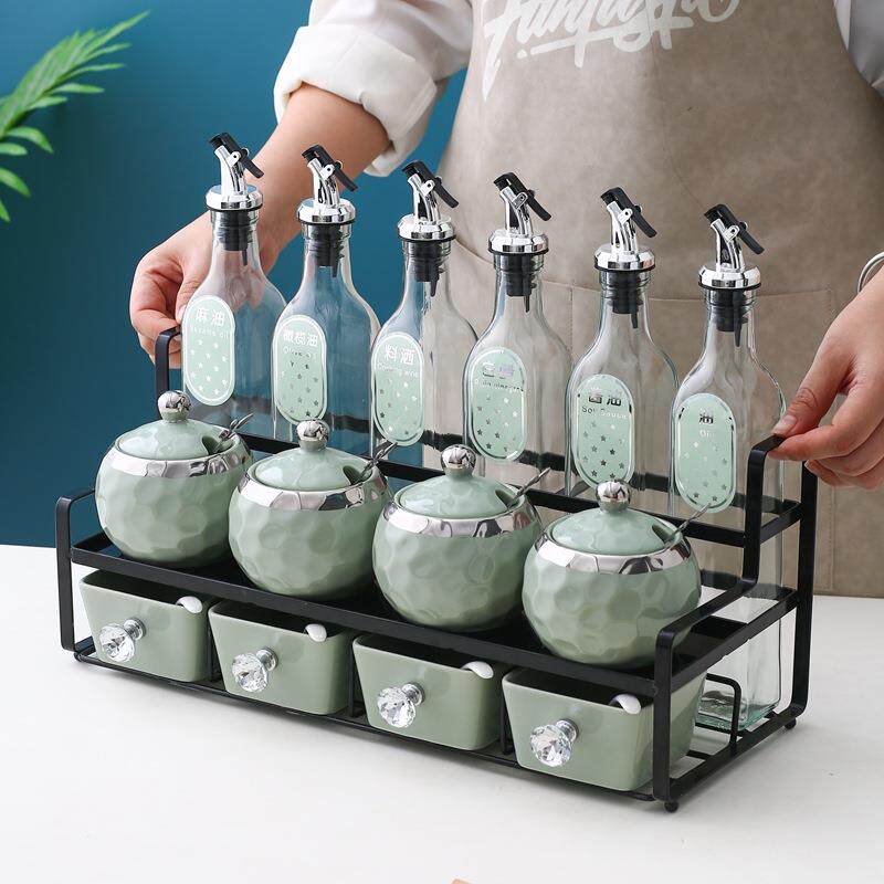 高颜值调味罐套装家用调料油盐酱醋调料瓶罐组合装厨房陶瓷调料盒