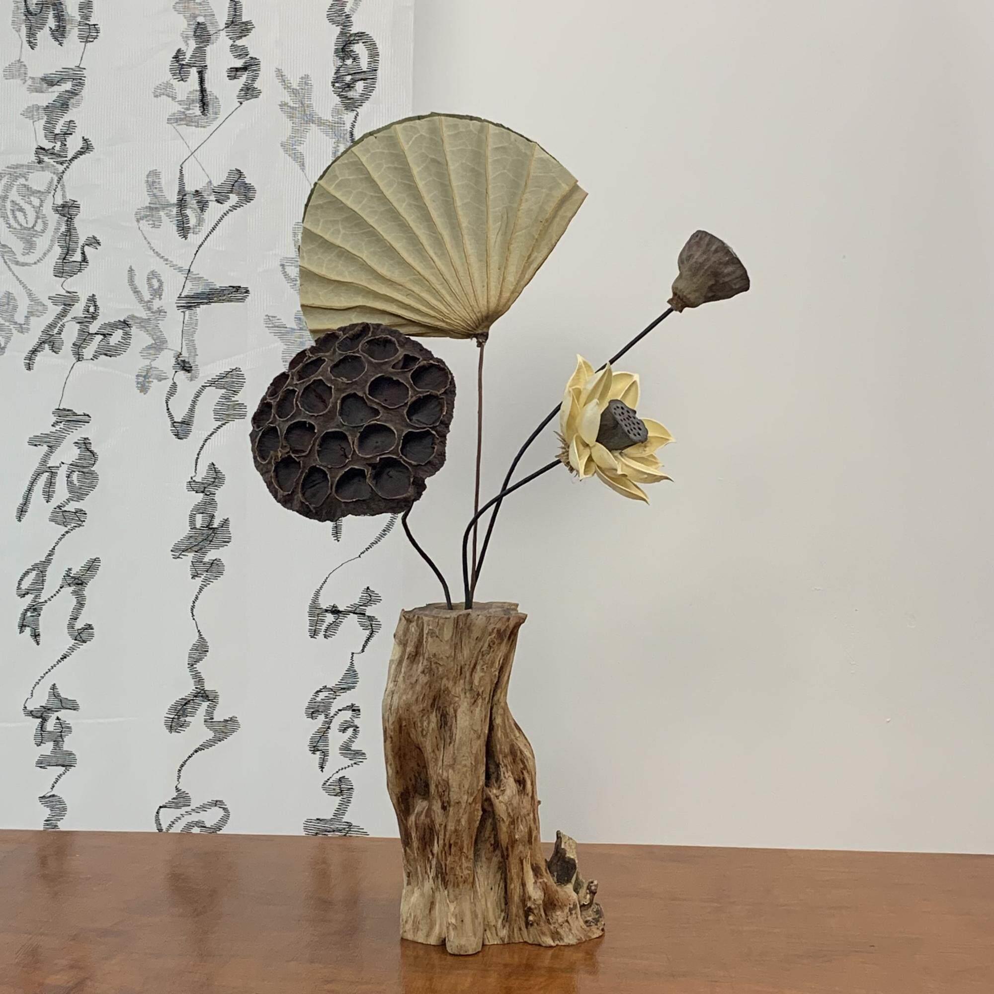 中式复古禅意实木干花花瓶摆件客厅茶室茶桌插花木头装饰品摆设