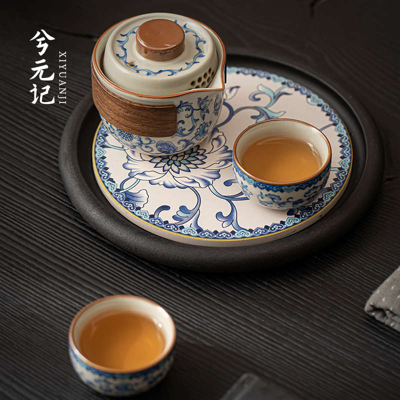 兮元记青花精致吸水茶盘功夫茶具托盘壶承家用现代小型陶瓷干泡台