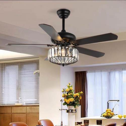 亿大美式水吊晶风扇餐厅客厅509吊灯仿古轻灯奢电风扇家扇用静音