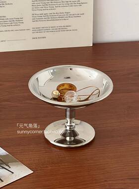 ins风不锈钢高脚收纳盘置物盘复古首饰展示盘桌面金属托盘摆件