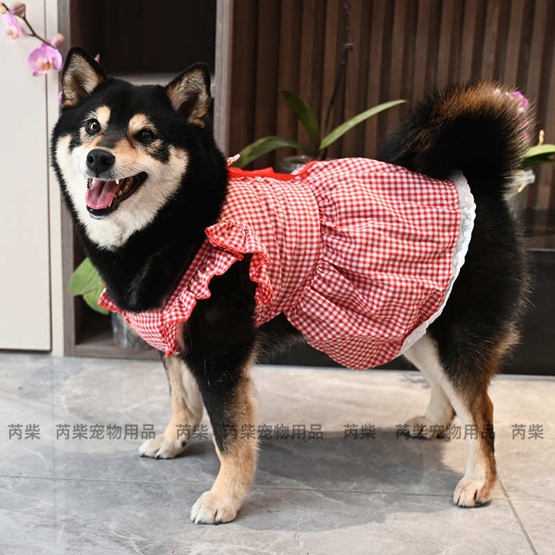 宠物狗狗猫咪柯基泰迪柴犬衣服格子碎花夏季四季背带裙子清凉背心