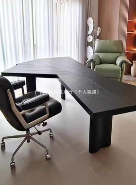 实木电脑形桌老板桌创公意书原木设桌计师工作台78641异办桌不规