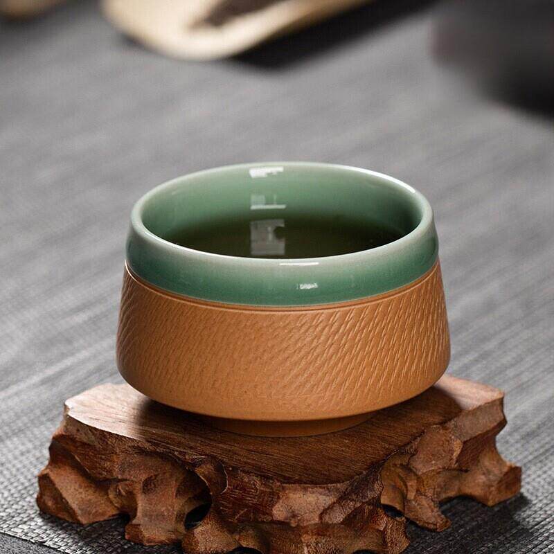 龙泉青瓷纯手工跳刀双釉禅定杯创意主人品茗杯功夫茶杯单杯家用