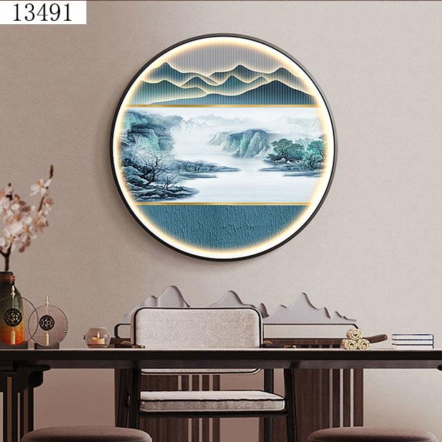 山水中圆形入户玄关装画山水L饰ED灯式光EZG画风新景走廊过道挂画