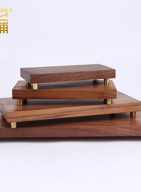 铜匠铁铺 彷胡桃木实木底座新中式摆件长方形实木质带铜底底座