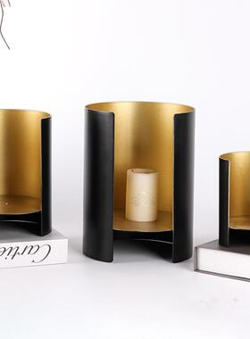 现代轻摆奢新中式件EEU房黑金半圆形蜡烛台板房软装饰书品金属摆
