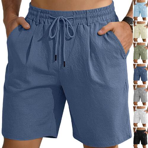 Men's cotton and linen drawstring sports shorts