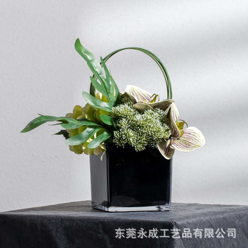 新中式仿真花艺酒店前台大堂会客室茶几花艺摆件