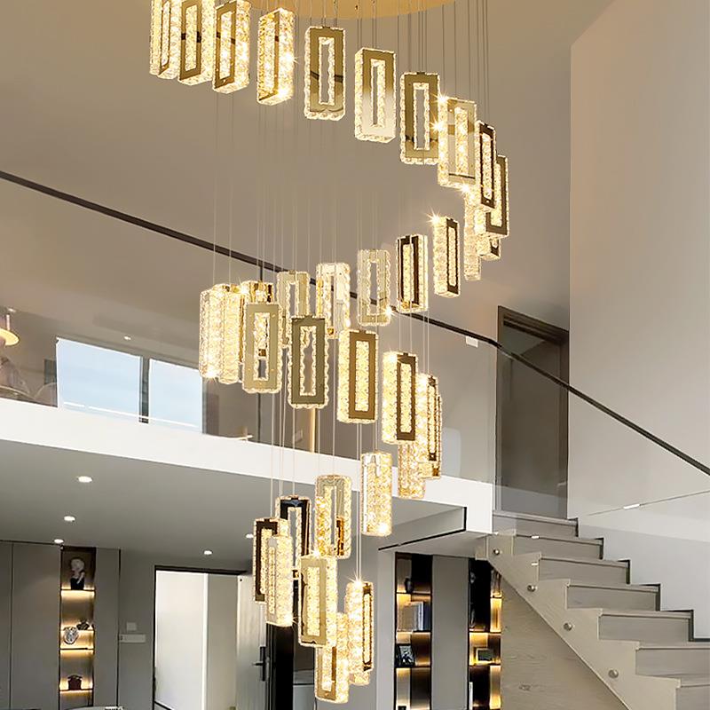 旋转楼梯灯长吊灯现代简约大气复式楼别墅大吊灯客厅水晶吊灯直销