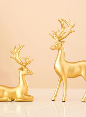 客厅高级感柜子摆件冰箱顶上面的摆件欧式简约鹿树脂家居装饰品客