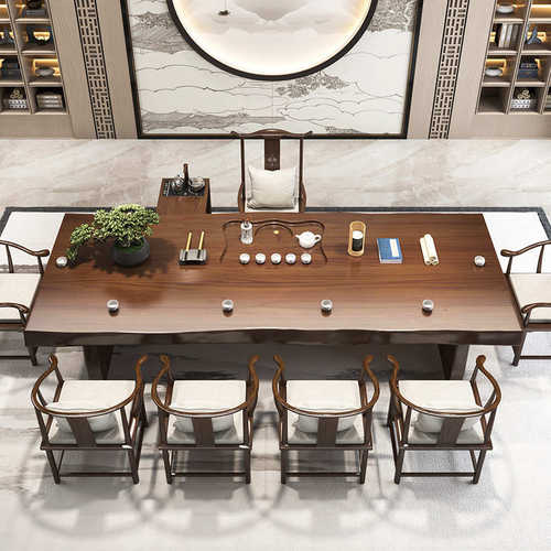 新中式实木禅意大板茶台 客厅办公室酒店全套泡茶桌椅组合