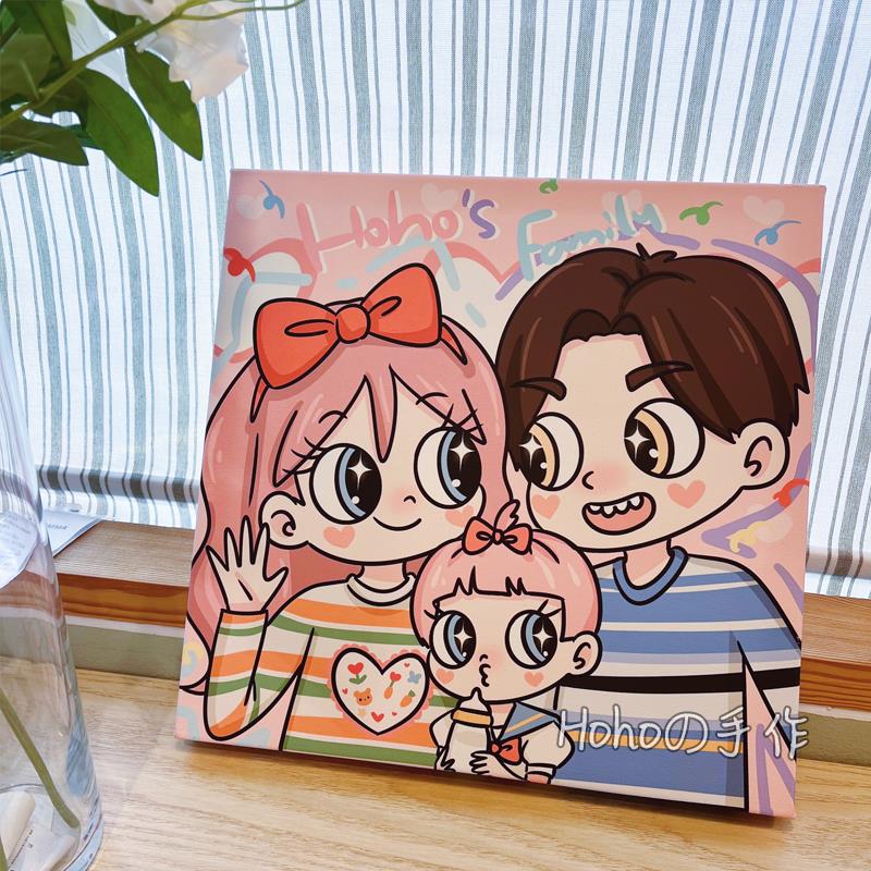 星蝶风手绘头像情侣画无框画装饰画油画布卡通画闺蜜真人照片挂画