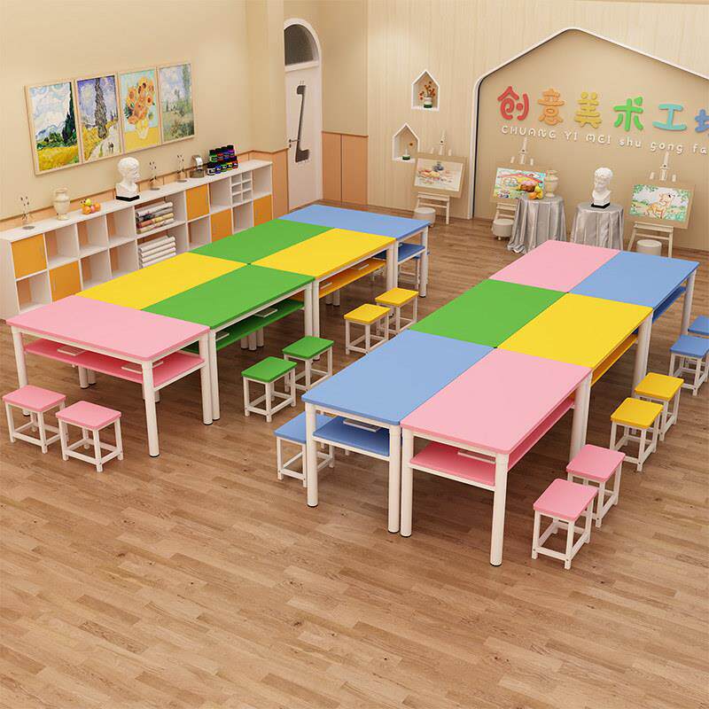 小学幼儿园彩色课桌椅儿童画室桌美术手工绘画桌补习辅导班培训桌