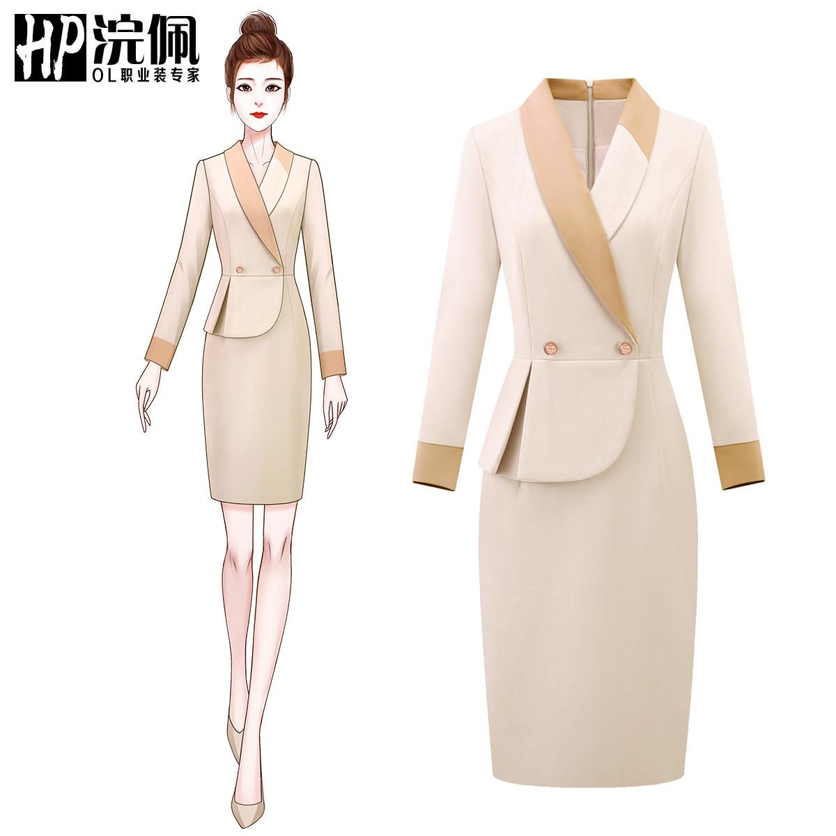 OL职业设计感连衣裙独特销售珠宝店前台接待工作服女主持人正装女