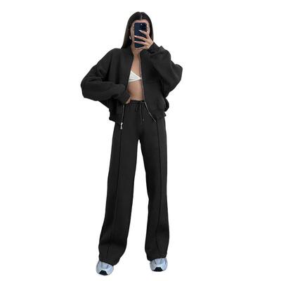 Women's 2-Piece Zipper Baseball Jacket & Drawstring Waist