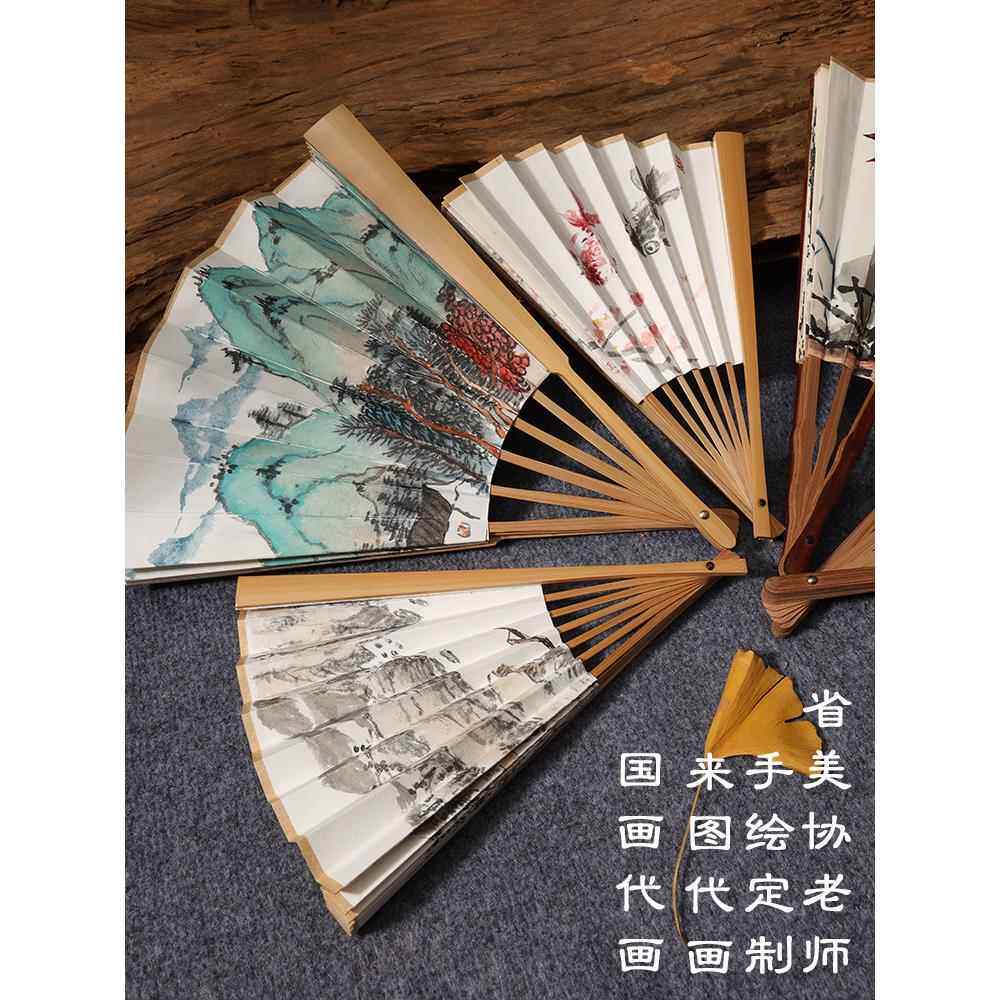 定制山水画水墨国画纯手绘扇作品完成千里江山折扇画祇此绿色
