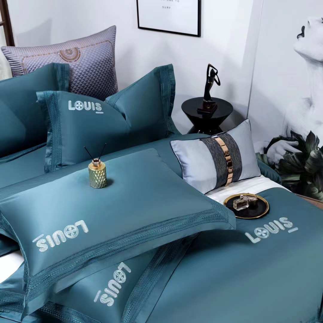 140支匹马棉长绒棉四件套简约轻奢刺绣镂空纯色全棉纯棉被套床单