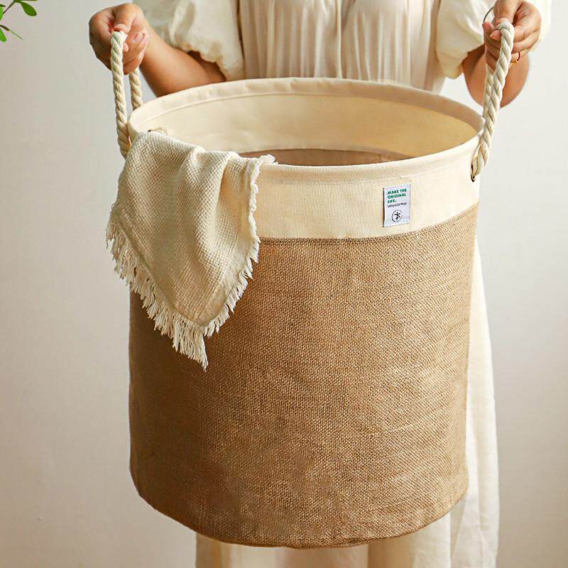 圆本日式家用可折叠脏衣篓大号棉麻布艺脏衣服篮复古收纳筐洗陶琪,收纳整理,脏衣桶,淘宝优惠券,粉丝福利购,淘宝优惠卷