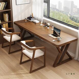 实木长条桌书桌家用靠墙窄桌双人学习桌子学生写字台式 办公电脑桌