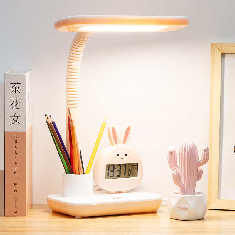 儿童台灯学习专用护眼小学生书桌笔筒时钟静音插电防近视护眼台灯