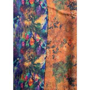 双面印花透孔花萝面料新中式 新款 国风布料香云纱 莫奈睡莲