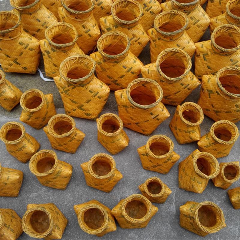 手工竹编鱼篓小茶篓 工艺品 笔筒竹编采茶篓 竹篓表演装饰 竹制品