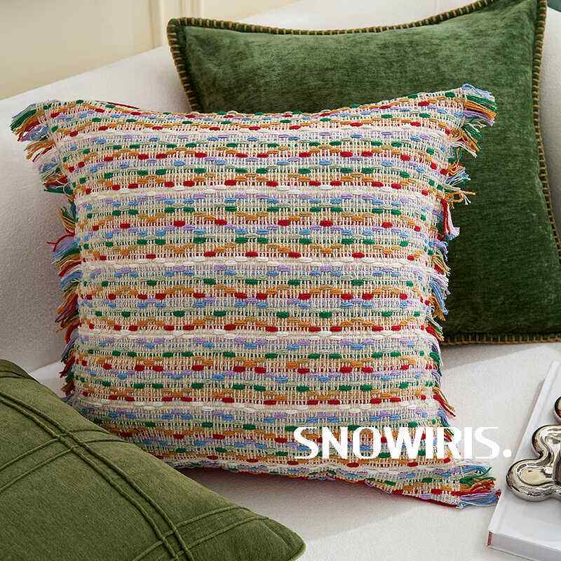 抱枕套多巴胺糖果色方形装饰靠垫客厅沙发编织可爱女生房间靠枕套