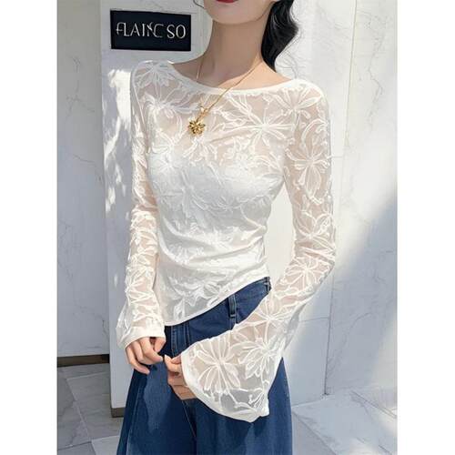 Womens' Lace Tops Long Bell Sleeve Spring& Fall Shirt Sexy