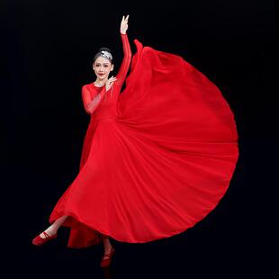 高档大摆裙开场舞红色0连衣7裙合唱服女人练功舞服现代舞2成裙摆