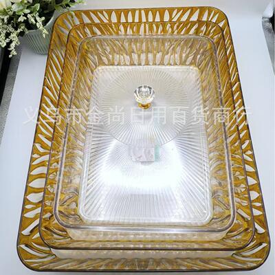 Transparent Square Open-top Fruit Plate for Living Room, Pla