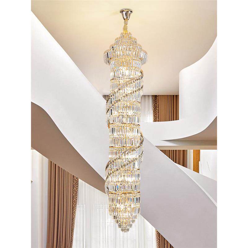轻奢旋转楼梯水晶长吊灯欧式别墅中空客厅餐厅楼梯间吊灯新款灯具
